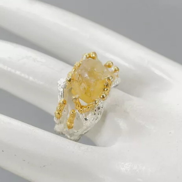 Large raw natural Citrine solitaire sterling ring sz 7 - Picture 8 of 12